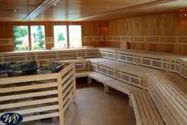 Barrel Sauna Look inside with electric oven